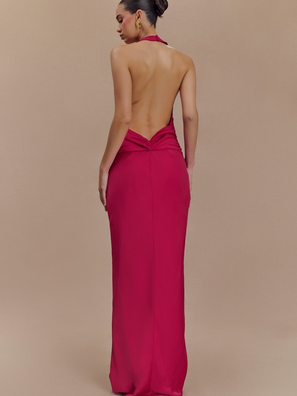 Meshki Deep Raspberry Halter Maxi Dress - Picture 2 of 3